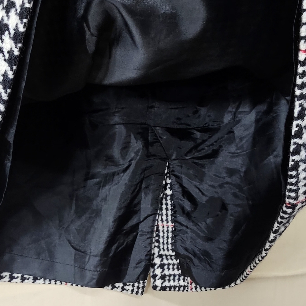 Talbots Petites Wool Pencil Skirt 12P Black White Red Plaid Houndstooth Career - Picture 7 of 11